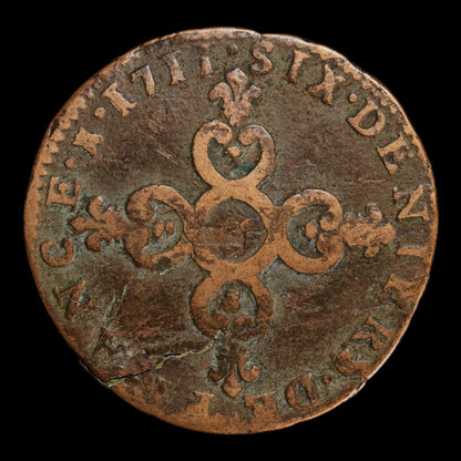 France, King Louis XIV, AE (Copper) 6 Deniers - 1711 CE - France