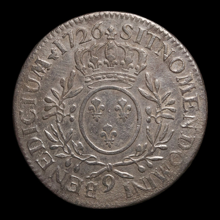 France, King Louis XV, AR (Silver) 1 Ecu - 1726 CE - France
