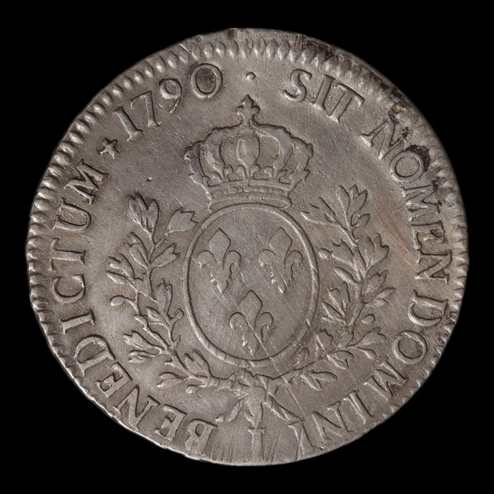 France, King Louis XVI, AR (Silver) 1 Ecu - 1790 CE - French Revolution Era