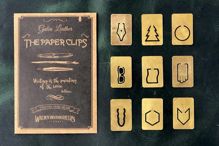 Galen Leather Brass Paper Clip Set