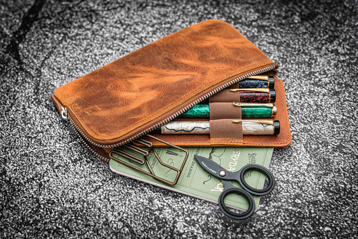 Galen Leather Slip-N-Zip Zippered Pen Pouch