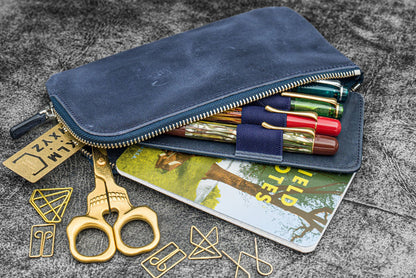 Galen Leather Slip-N-Zip Zippered Pen Pouch