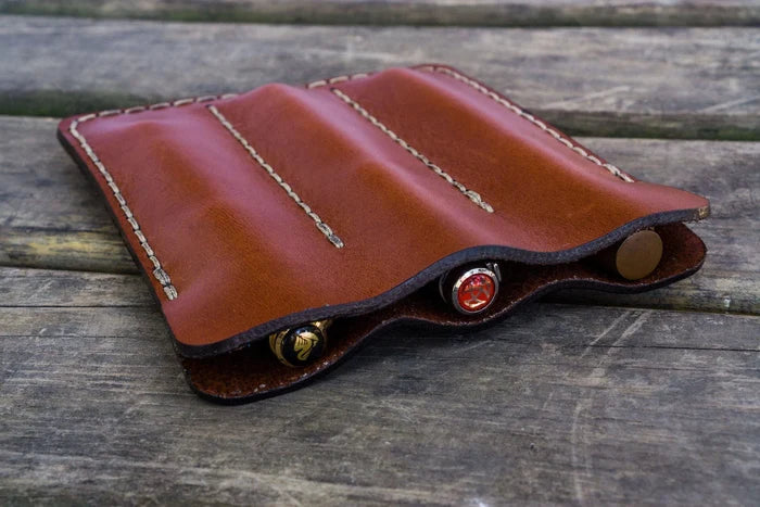Galen Leather Triple Fountain Pen Case