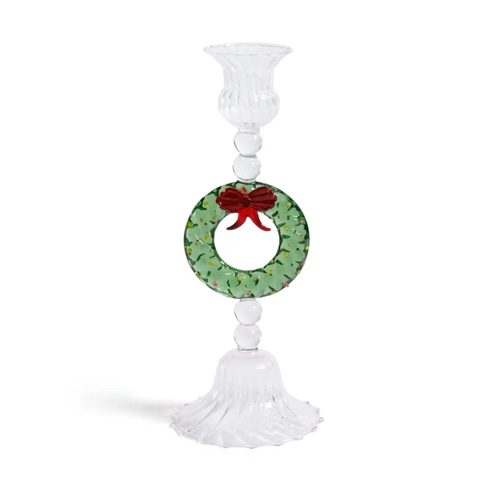 Glass Wreath Holiday Wreath Taper Holder