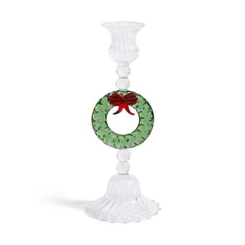Glass Wreath Holiday Wreath Taper Holder