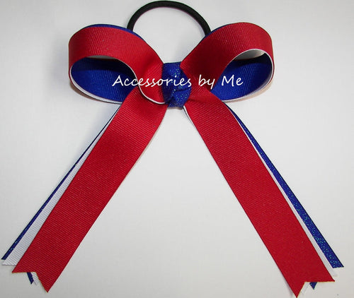 Gymnastics Red White Blue Glitter Ponytail Bow