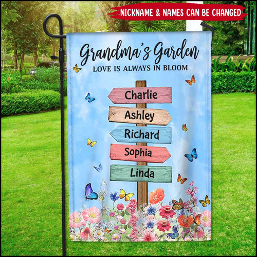Grandma Mom's Garden Butterflies, Where Love Grows Personalized Flag