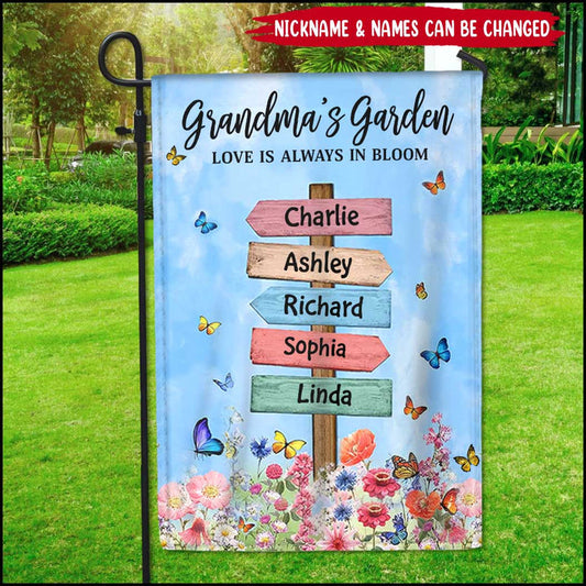 Grandma Mom's Garden Butterflies, Where Love Grows Personalized Flag