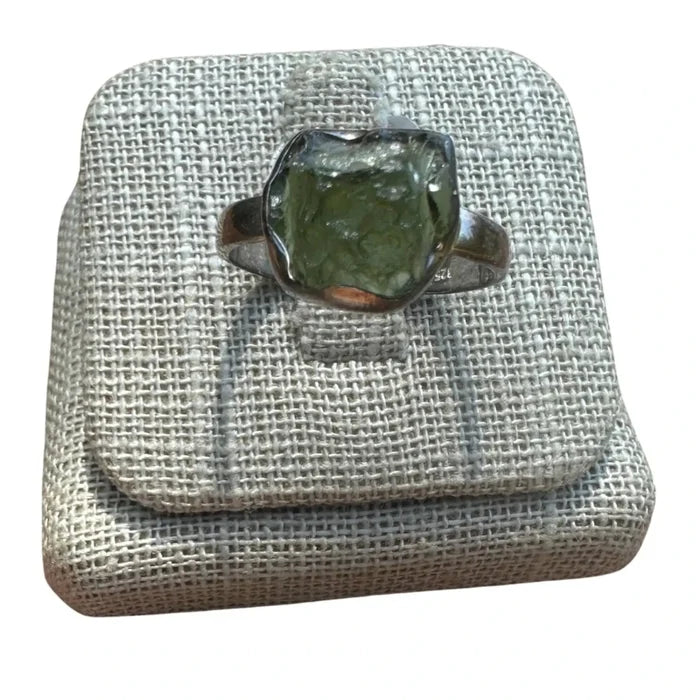 Sterling SilverGreen Stone Ring  Moldavite Ring Top View