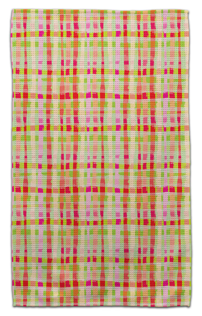 Green/Pink Check Waffle Weave Towel - CJ Bella Co.