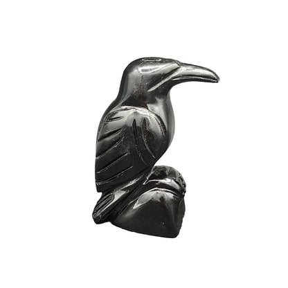 This is the right side of this polished hand carved black onyx raven.