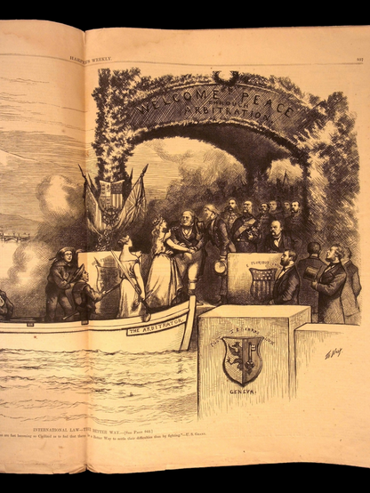 Harper's Weekly: Shipwreck & Pirate Ship, Central Park (New York) Centerfold — Dec. 16, 1865