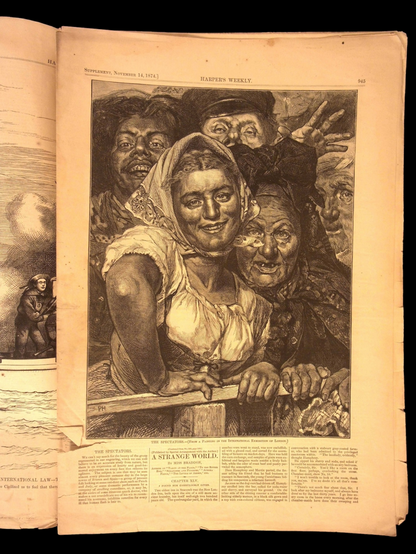 Harper's Weekly: Shipwreck & Pirate Ship, Central Park (New York) Centerfold — Dec. 16, 1865