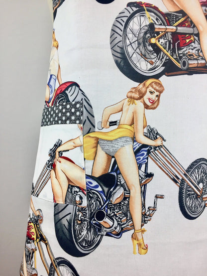 Hot Wheels Pin Ups Apron-The Blue Peony-Age Group_Adult,Apron Style_Chef,Department_Kitchen,Material_Cotton,Theme_Hunks,Theme_Transportation