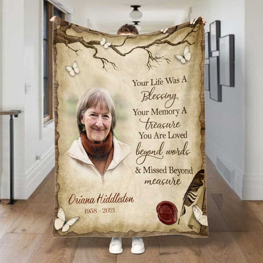 In Loving Memory Blanket For Loss Of Mother Gift, Memorial Butterfly Blanket, Personalized Photo Throw Blanket, Bereavement Poem