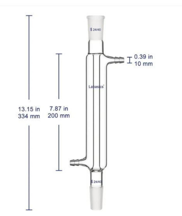 Labasics Glass Liebig Condenser, 24/40 Joint Jacket Length 200mL Dimensions
