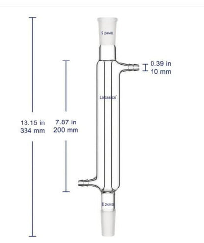 Labasics Glass Liebig Condenser, 24/40 Joint Jacket Length 200mL Dimensions