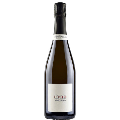 Lassaigne sparkling wine bottle with dark foil neck and cream label