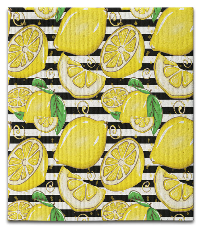 Lemons with Stripes Dishcloth - CJ Bella Co.
