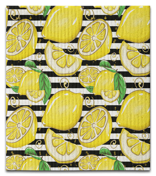 Lemons with Stripes Dishcloth - CJ Bella Co.