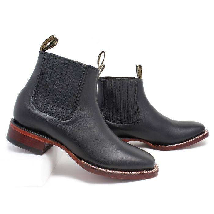 Side angled view of Los Altos black imitation deer finish men’s ankle boots