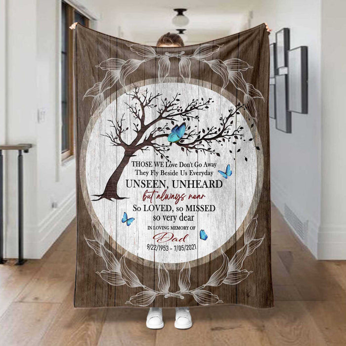 Loss Of Father Memorial Blankets Personalized, Butterfly Blanket With Bereavement Poem