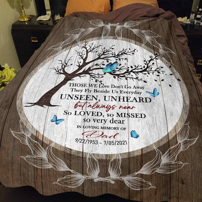 Loss Of Father Memorial Blankets Personalized, Butterfly Blanket With Bereavement Poem