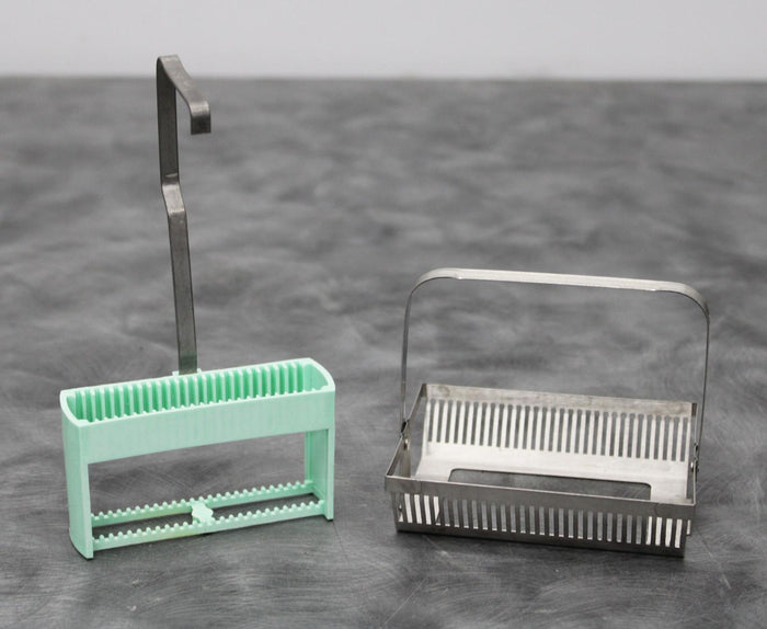 Lot of 2 Laboratory Slide Staining Racks with Handle