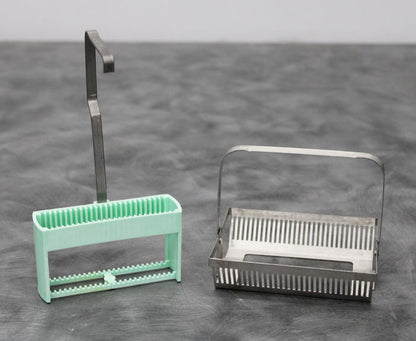 Lot of 2 Laboratory Slide Staining Racks with Handle