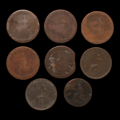 Lot of 8 British Coppers, George III, Low Grade - 1790s to 1800s - Great Britain