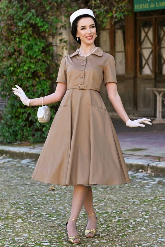 Mabel Khaki Cream Midi Shirt Dress