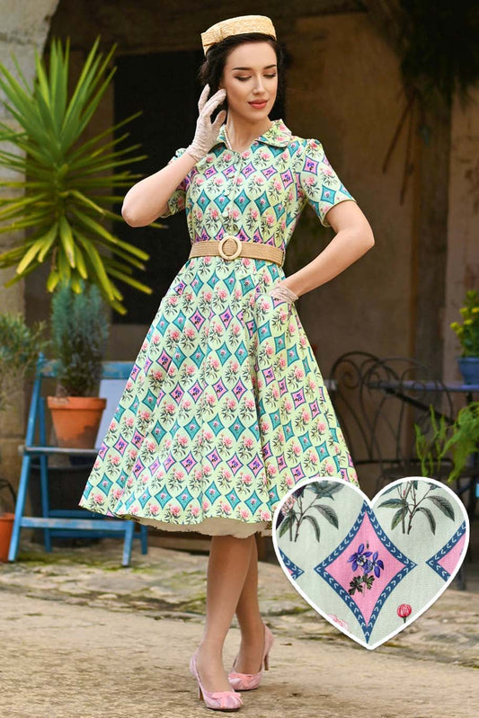 Mabel Quatrefoil Floral Midi Shirt Dress