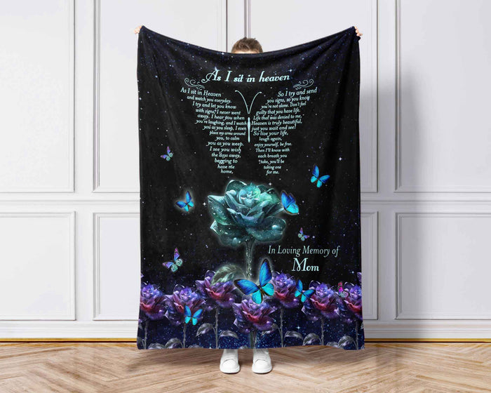 Memorial Blankets As I Sit In Heaven Loss of Mother , Custom Name Throw Blanket