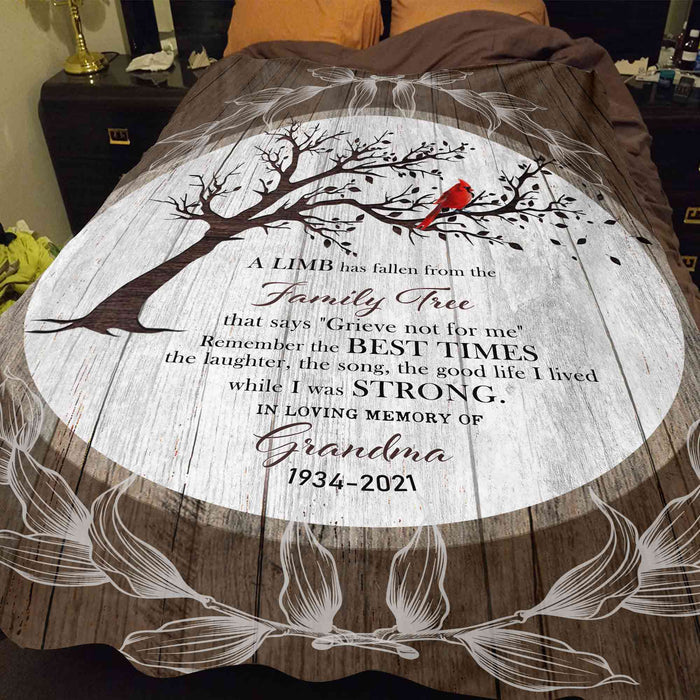 Memorial Blankets With Pictures, A Limb Has Fallen Red Cardinal For Loss Of Grandma