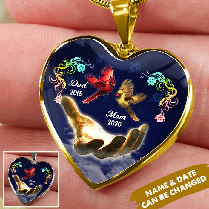 Memorial Dad & Mom Cardinal Custom Name & The Year Heart Necklace