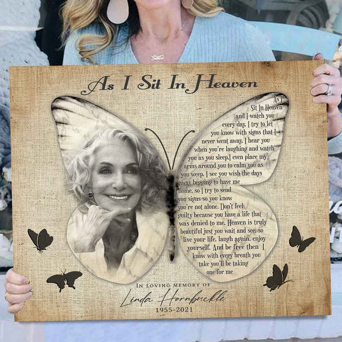 Memorial Gifts for Loss of a Mother, As I Sit In Heaven Butterfly Memorial Canvas, Loss of Mother Gift