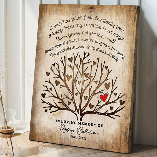 Memorial Gifts for Loss Of Father, A Limb Has Fallen Memorial Canvas, Remembrance Gifts
