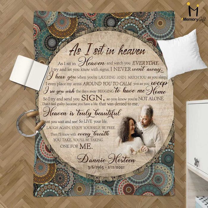 Memorial Blankets With Pictures As I Sit In Heaven Mandala For Loss Of Wife