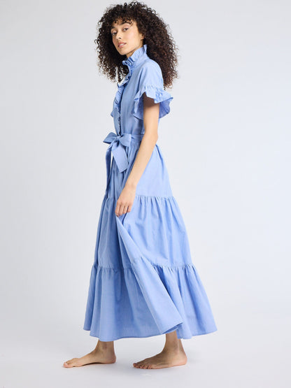 Victoria Dress in Blue Oxford