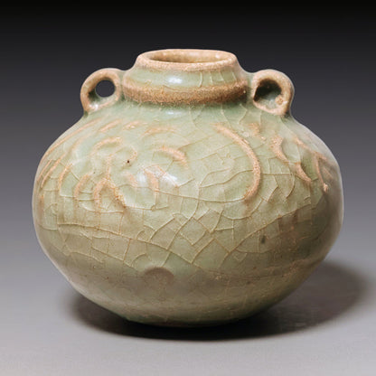 Ming Dynasty, Celadon Glazed Miniature Handled Vase