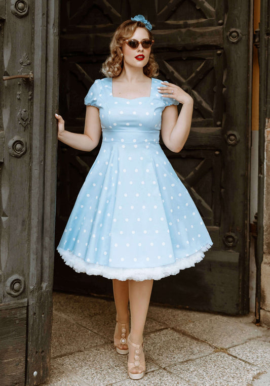 Claudia Polka Dot Dress In Baby Blue