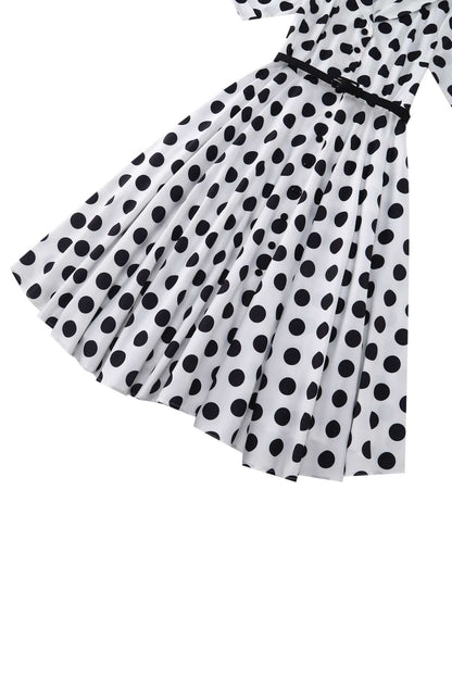 Mollie Monochrome Full Circle Shirt Dress In Polka Dots