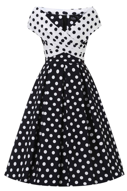 Beverly Monochrome Polka Dot Off Shoulder Dress