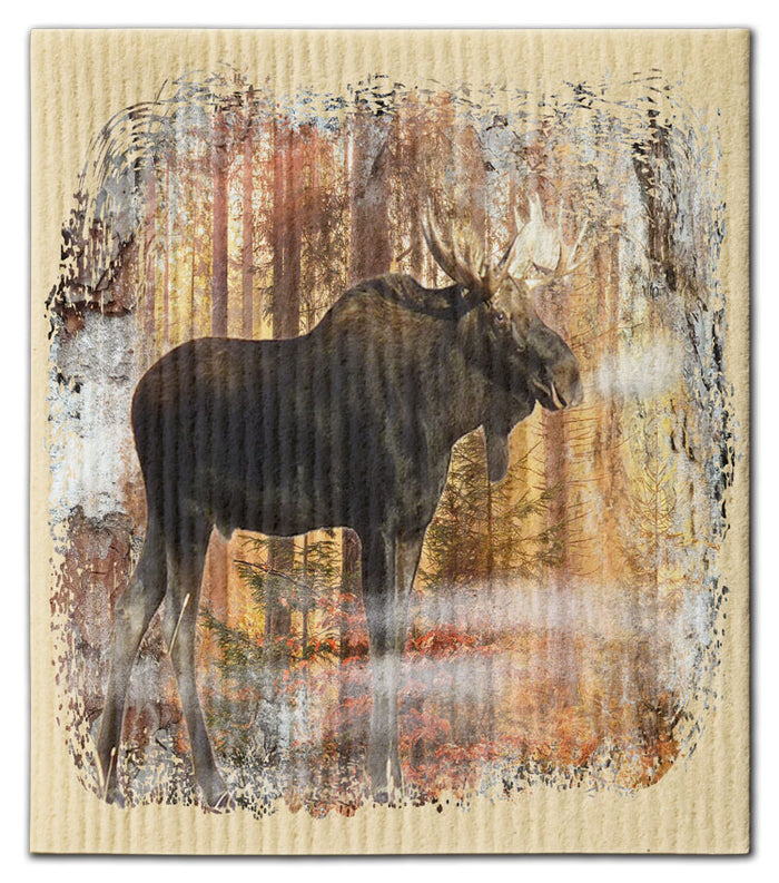 Moose in Forest Swedish Dishcloth
