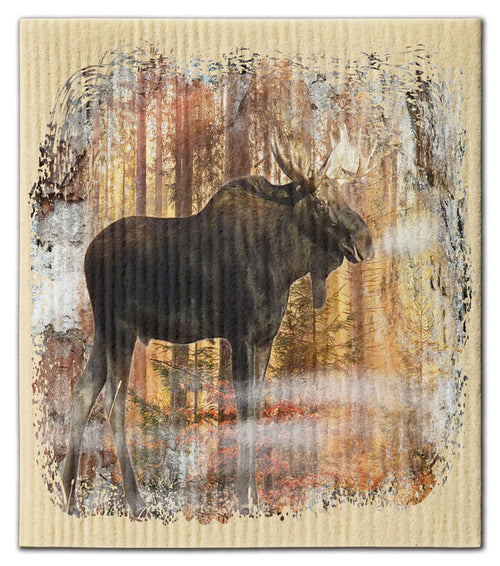 Moose in Forest Swedish Dishcloth
