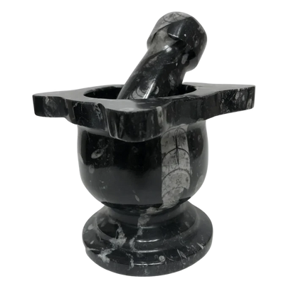 Mortar And Pestle Fossil With Scalloped Top Black Mineral