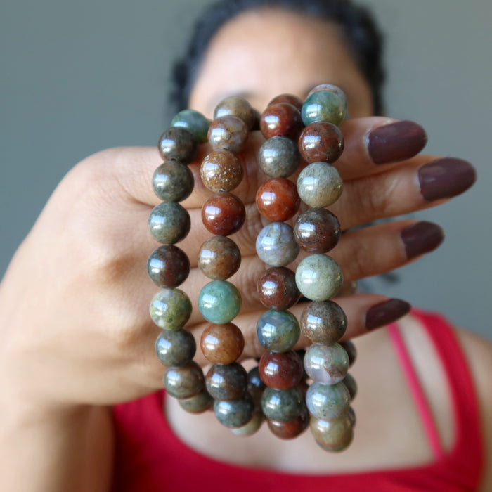 4 multi colored moss agate bracelets