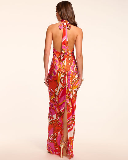 Tatiana Printed Silk Halter Gown