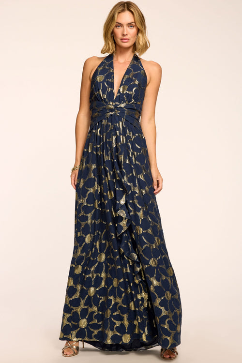 Stephanie Jacquard V-Neck Gown