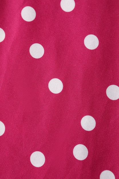 Lily Off-Shoulder Polka Dot Evening Dress in Hot Pink/White